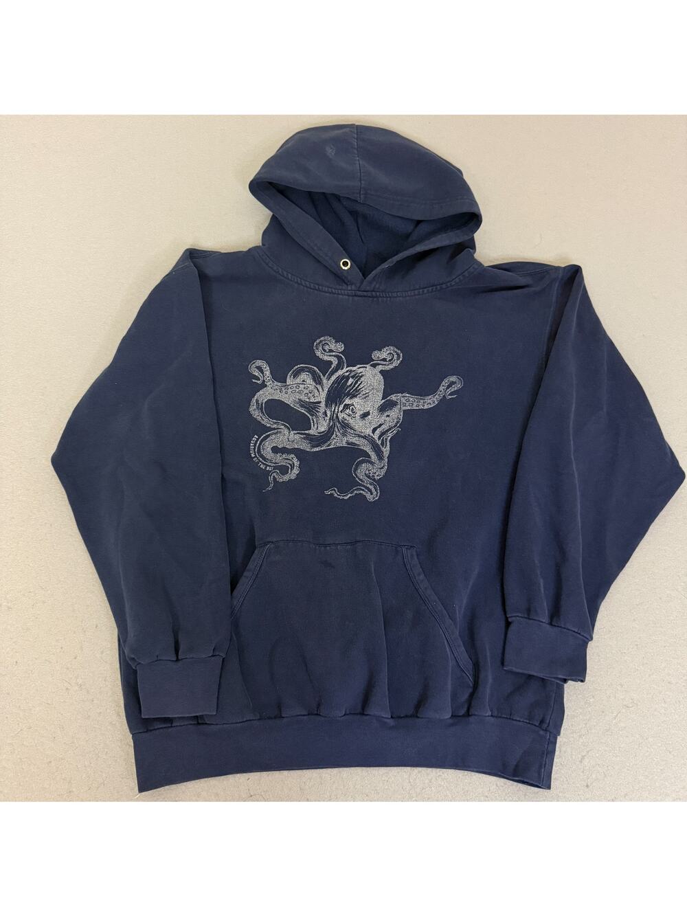 Vintage Fleece Aquarium of the Bay Octopus Hoodie Navy Blue Made in Pakistan